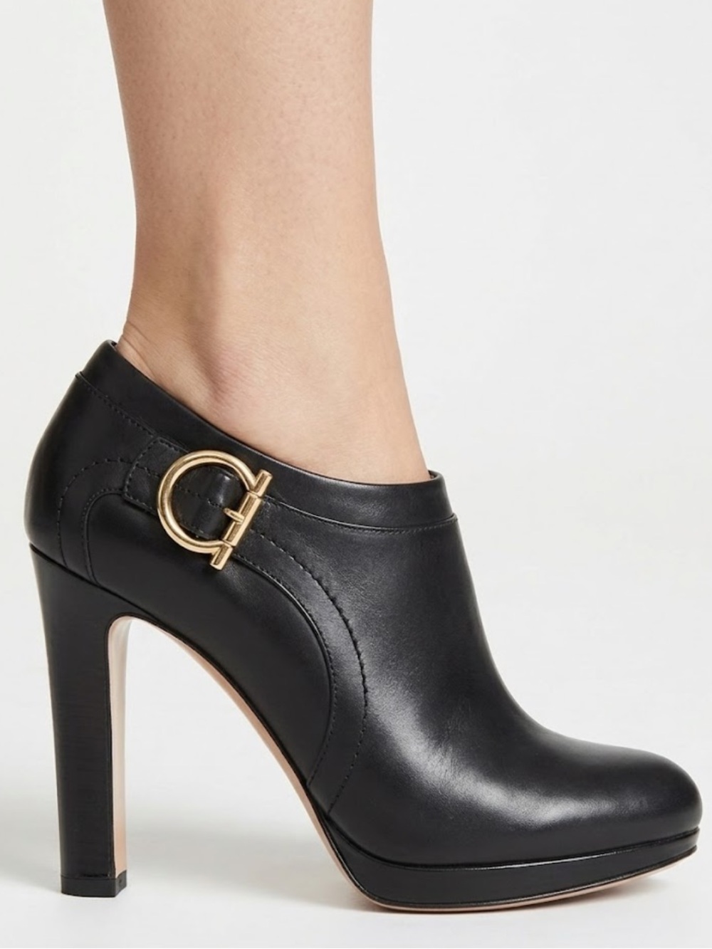 Salvatore Ferragamo Women’s 9C Black Leather Gancio Teodata Ankle Booties